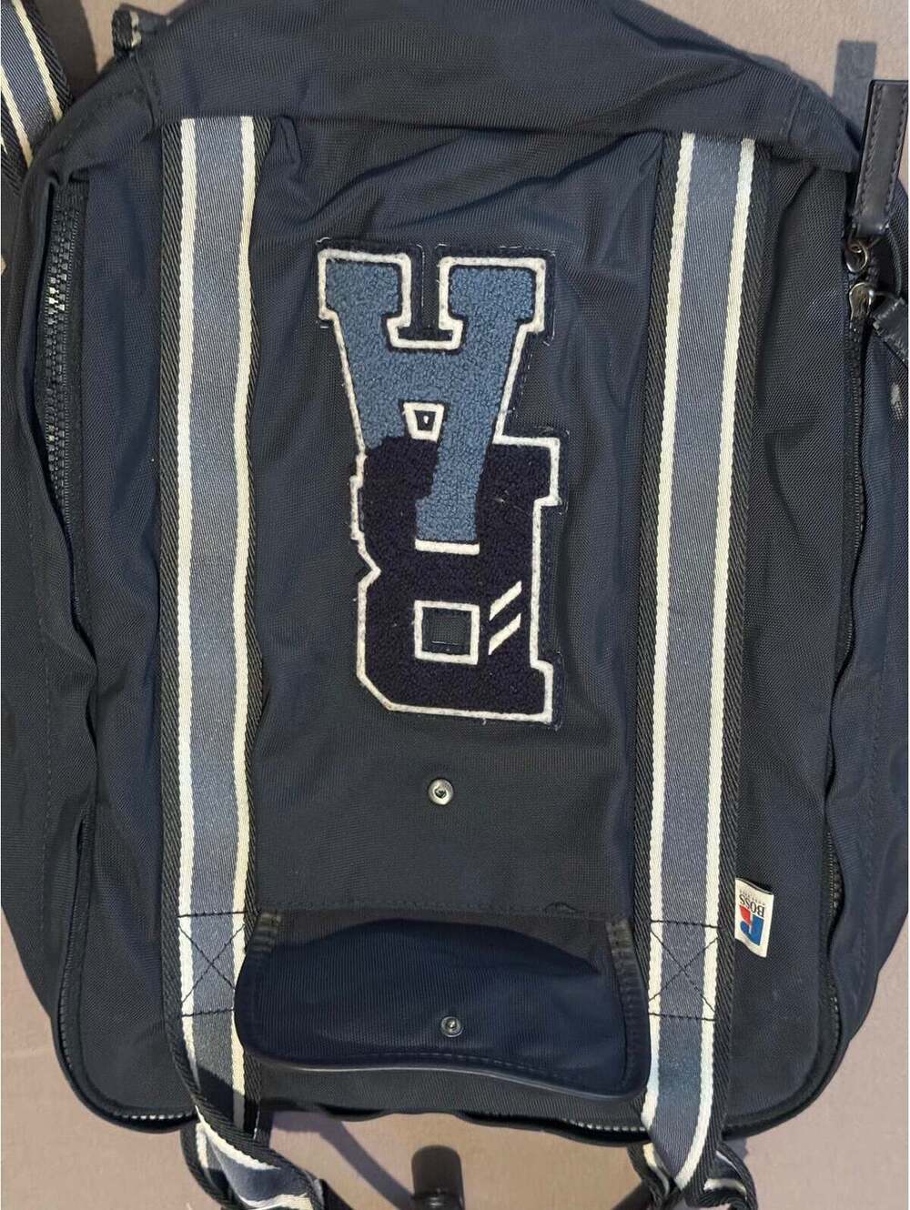 Vintage Hugo Boss Navy Convertible Backpack Tote Bag –Logo Striped Straps